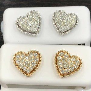 10k Solid Gold .50 Carats Valentines Natural Diamond Heart Earrings